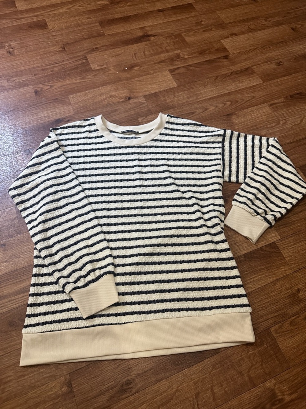 Women’s Cream and Black Striped Crewneck Sweater